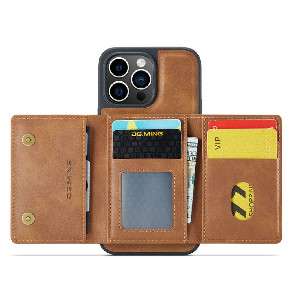 Magnetic Card Slot Zipper Case iPhone 15 Pro Max Cognac