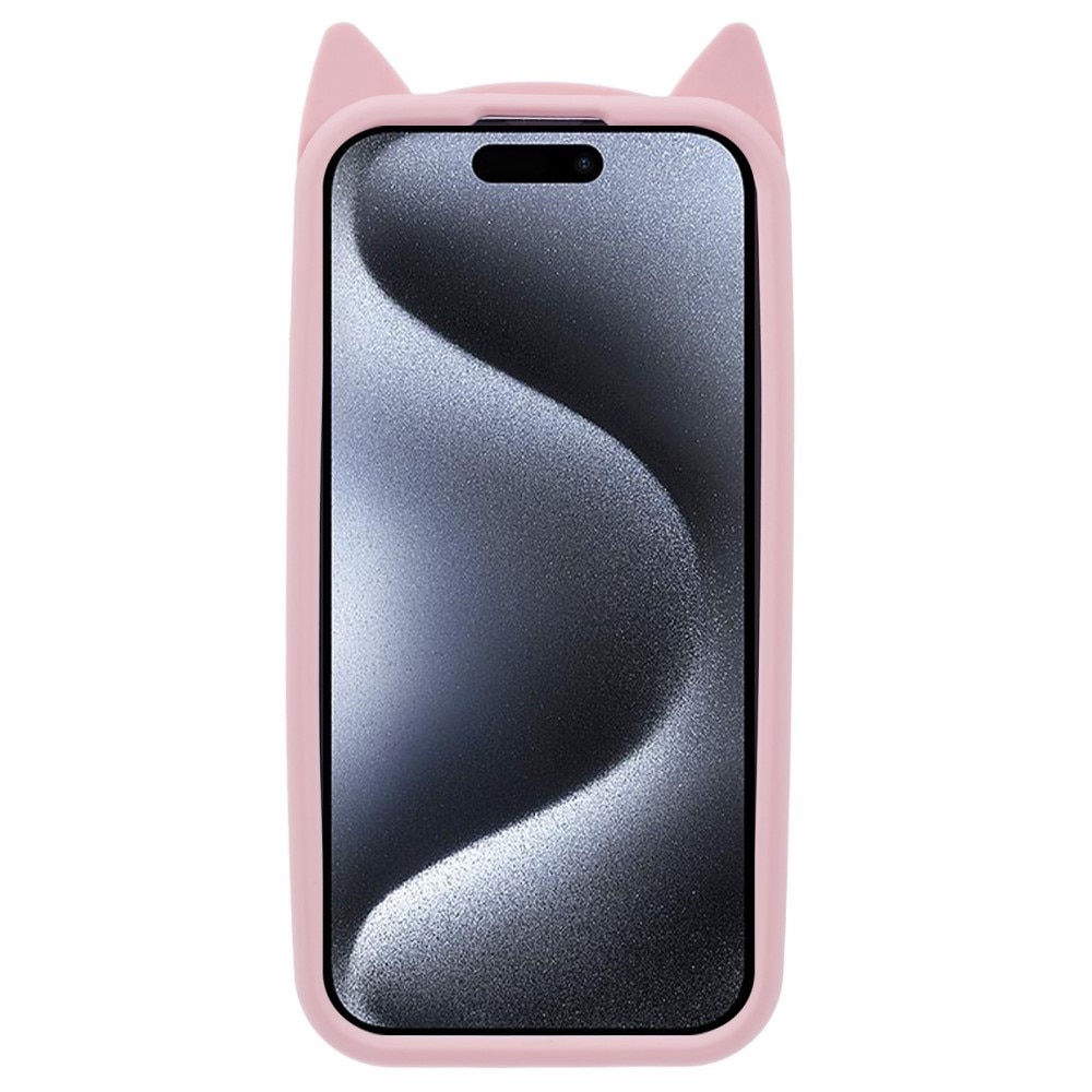 Deksel Silikon Katt iPhone 15 Pro rosa