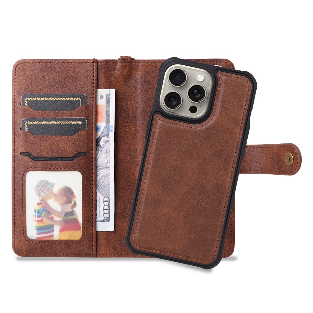 Magnet Leather Wallet iPhone 15 Pro Max brun