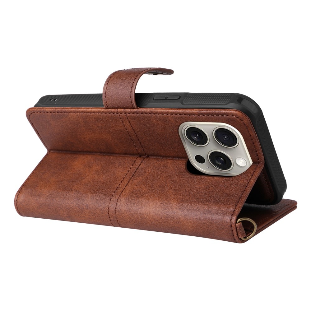 Magnet Leather Wallet iPhone 15 Pro Max brun