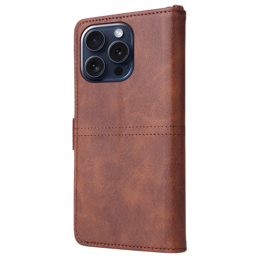 Magnet Leather Wallet iPhone 15 Pro brun