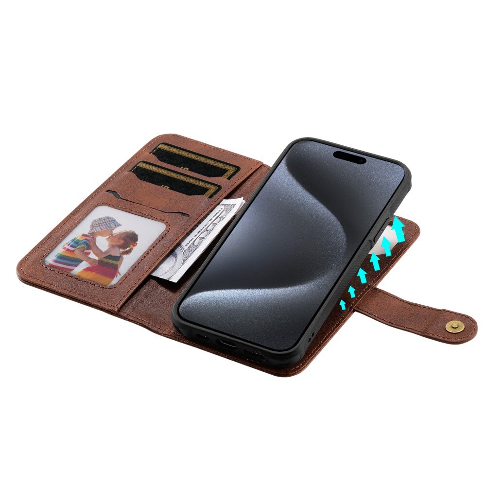 Magnet Leather Wallet iPhone 15 Pro brun