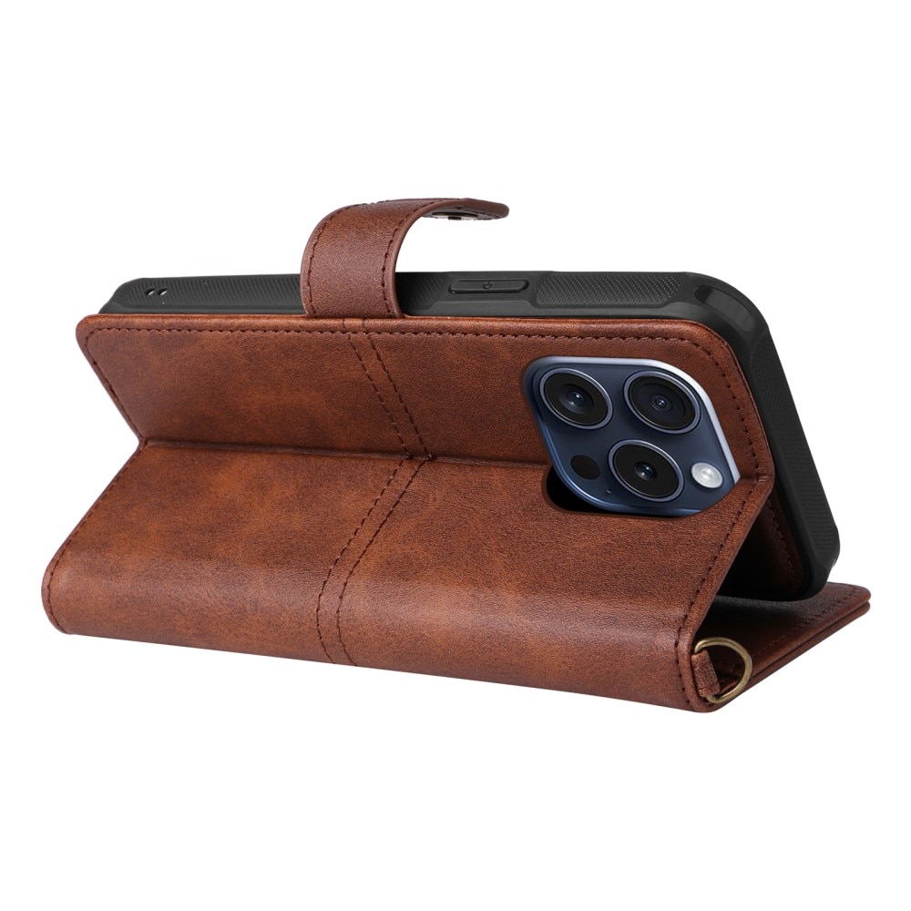 Magnet Leather Wallet iPhone 15 Pro brun