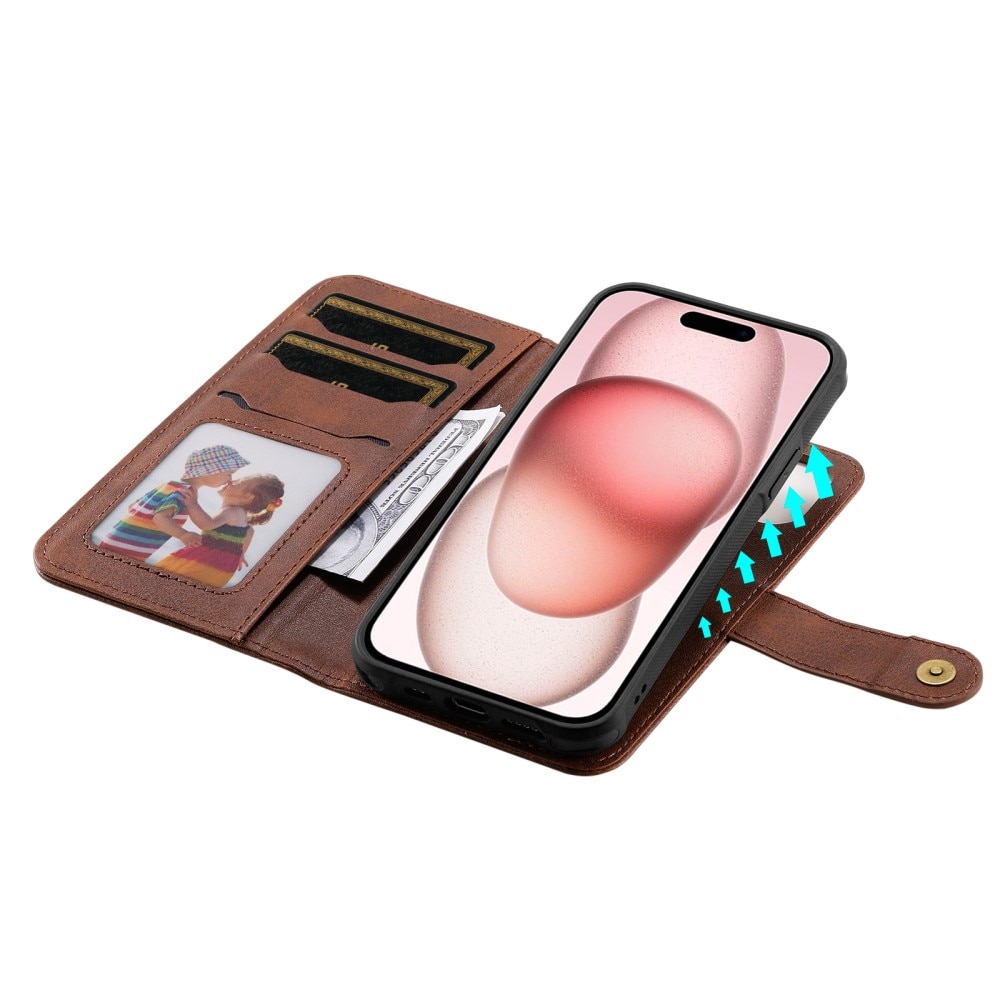 Magnet Leather Wallet iPhone 15 brun