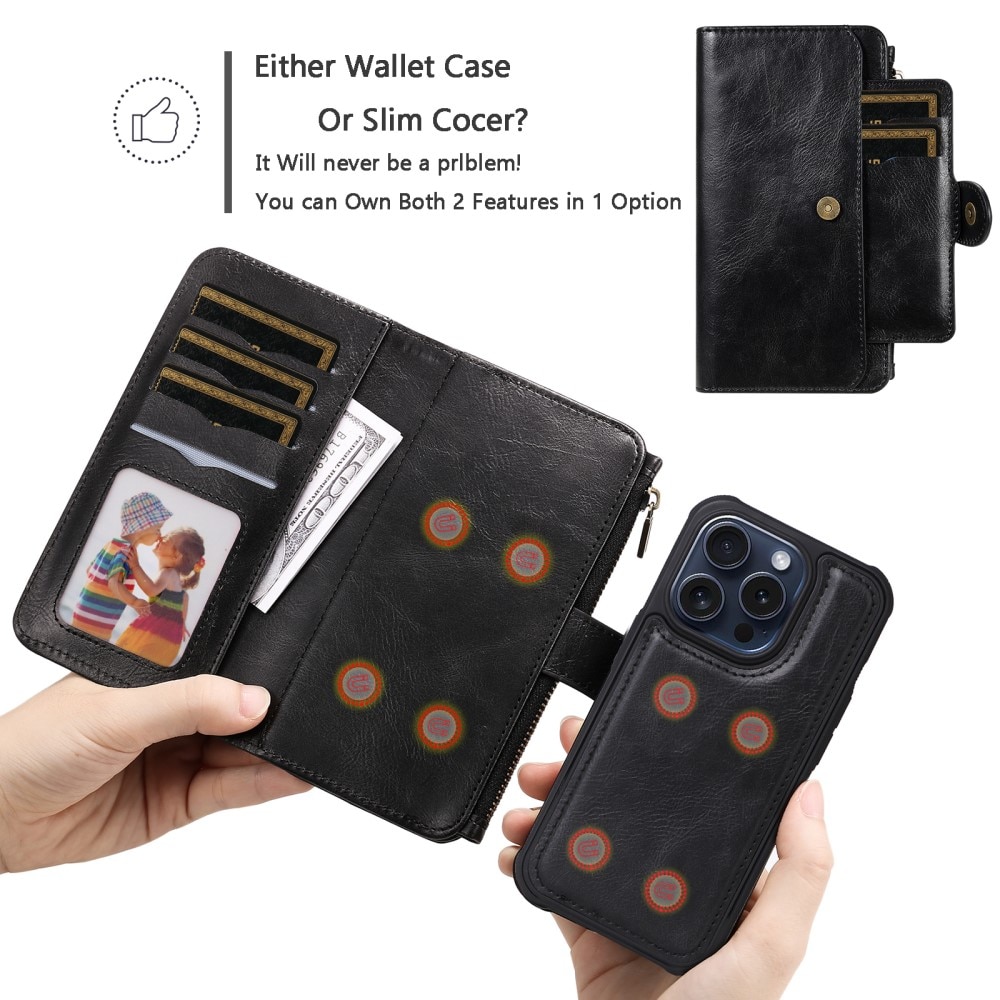 Magnet Leather Multi-Wallet iPhone 15 Pro svart