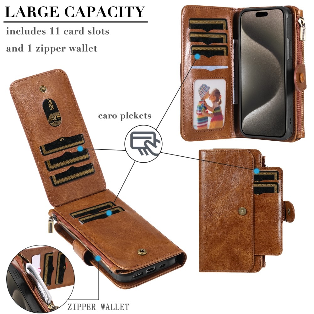 Magnet Leather Multi-Wallet iPhone 15 Pro Max brun