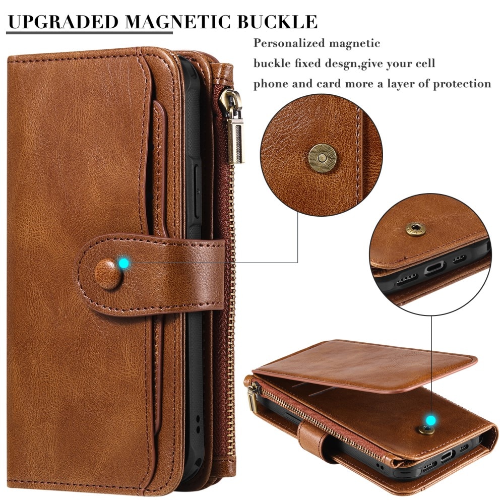 Magnet Leather Multi-Wallet iPhone 15 Pro Max brun