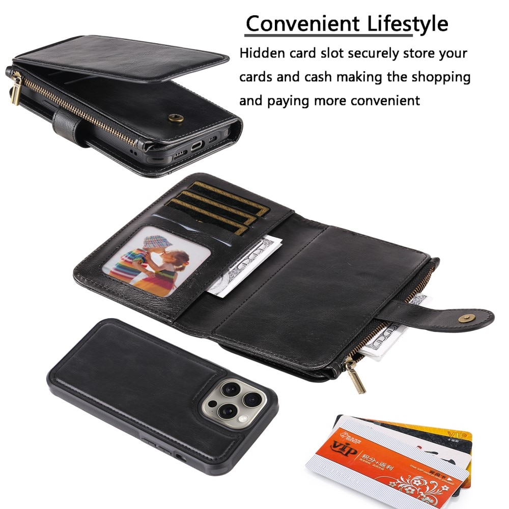 Magnet Leather Multi-Wallet iPhone 15 Pro Max svart