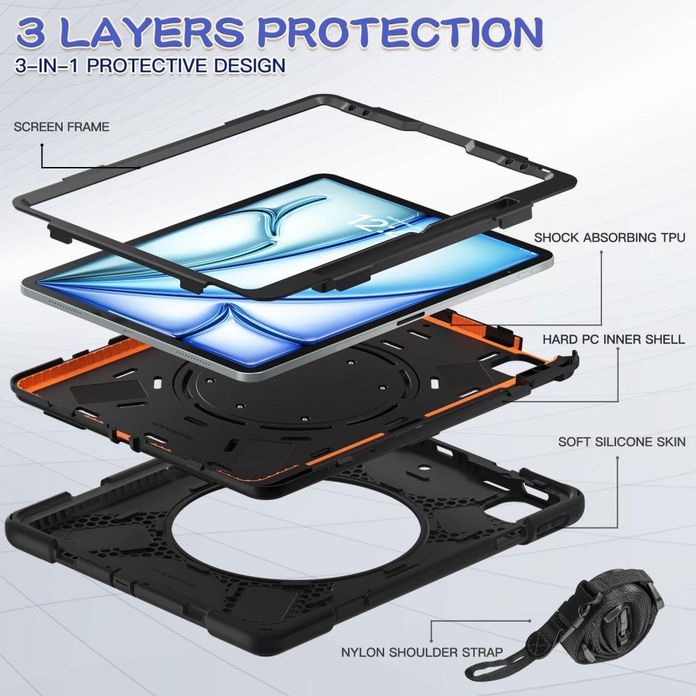 Hybridskal med Kickstand og skulderrem Apple iPad Air 13 2nd Gen (2025) svart