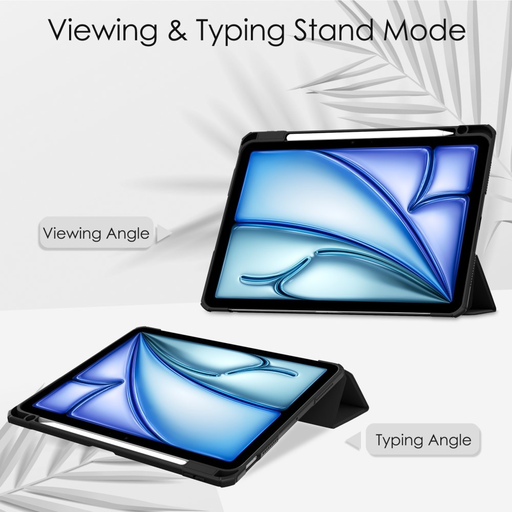 iPad Air 11 6th Gen (2024) Etui Tri-fold Pencil-holder svart/gjennomsiktig
