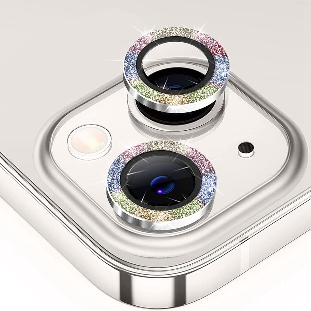 Glitter Linsebeskyttelse  Aluminium iPhone 14 regnbue
