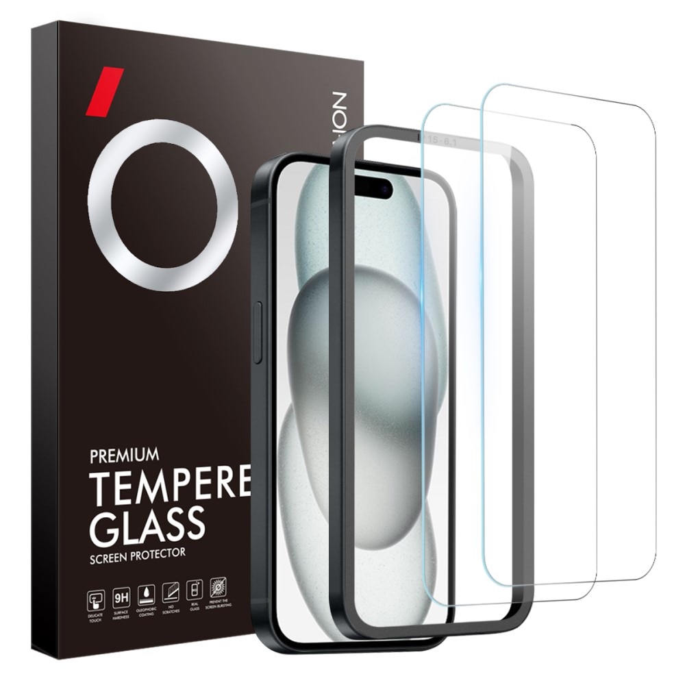 Herdet Glass Skjermbeskytter monteringsramme iPhone 15 (2-pack)