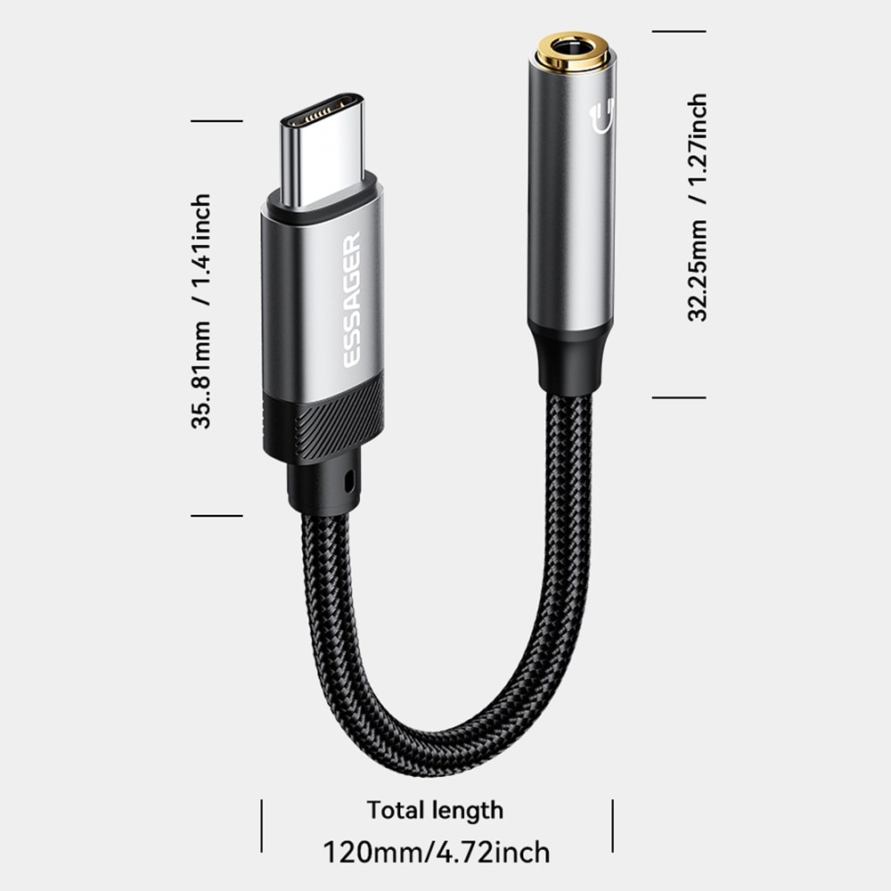 Hodetelefonadapter USB-C til 3,5mm DAC svart