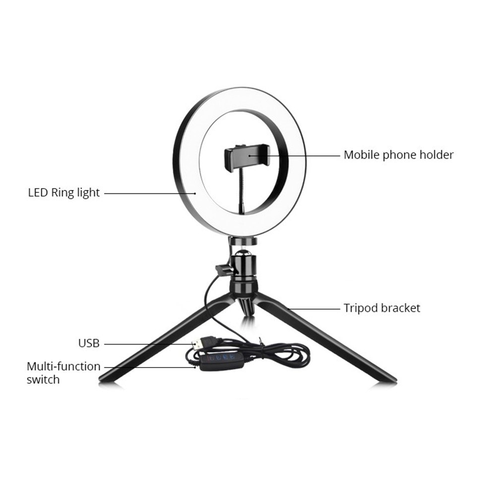 LED Ring Light med stativ svart