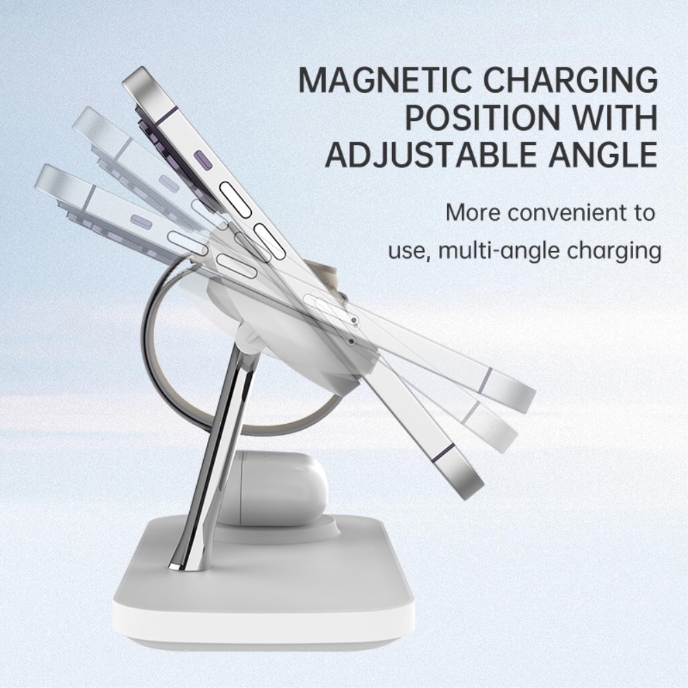 3-i-1 Qi2 Magnetisk Trådløs Ladebase hvit