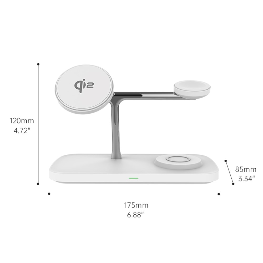 3-i-1 Qi2 MagSafe Trådløs Ladebase hvit