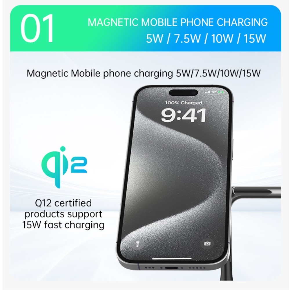 Samsung Galaxy S25 3-i-1 Qi2 Magnetisk Trådløs Ladebase svart