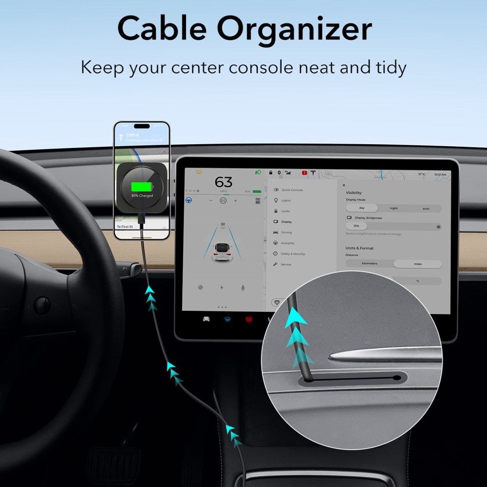 Qi2 HaloLock Tesla Touchscreen trådløs billader svart