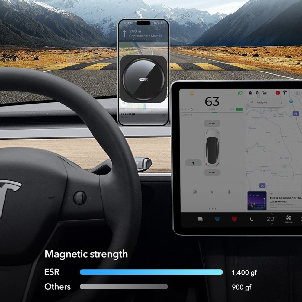 Qi2 HaloLock Tesla Touchscreen trådløs billader svart