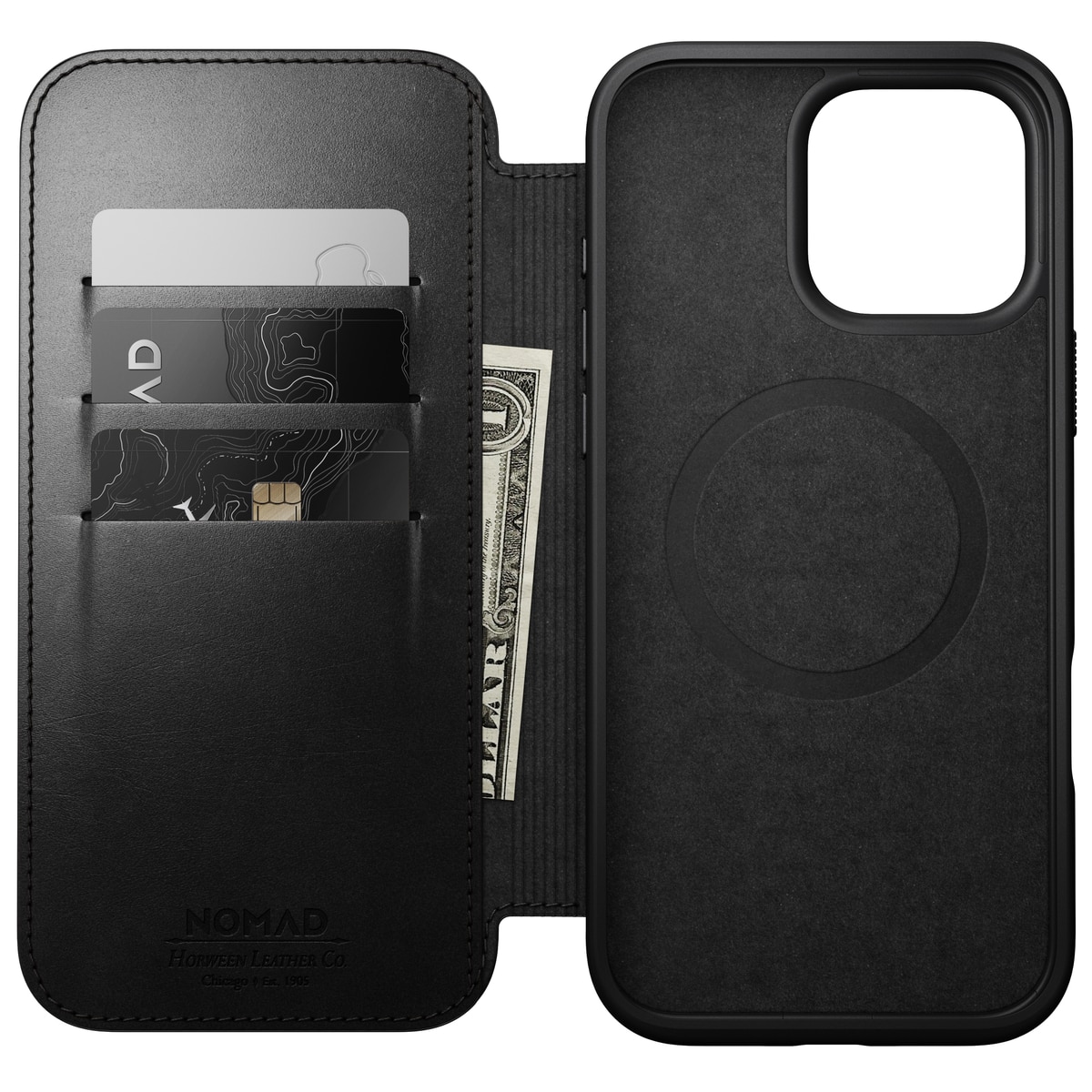 iPhone 16 Pro Max Modern Horween Leather Folio MagSafe Black