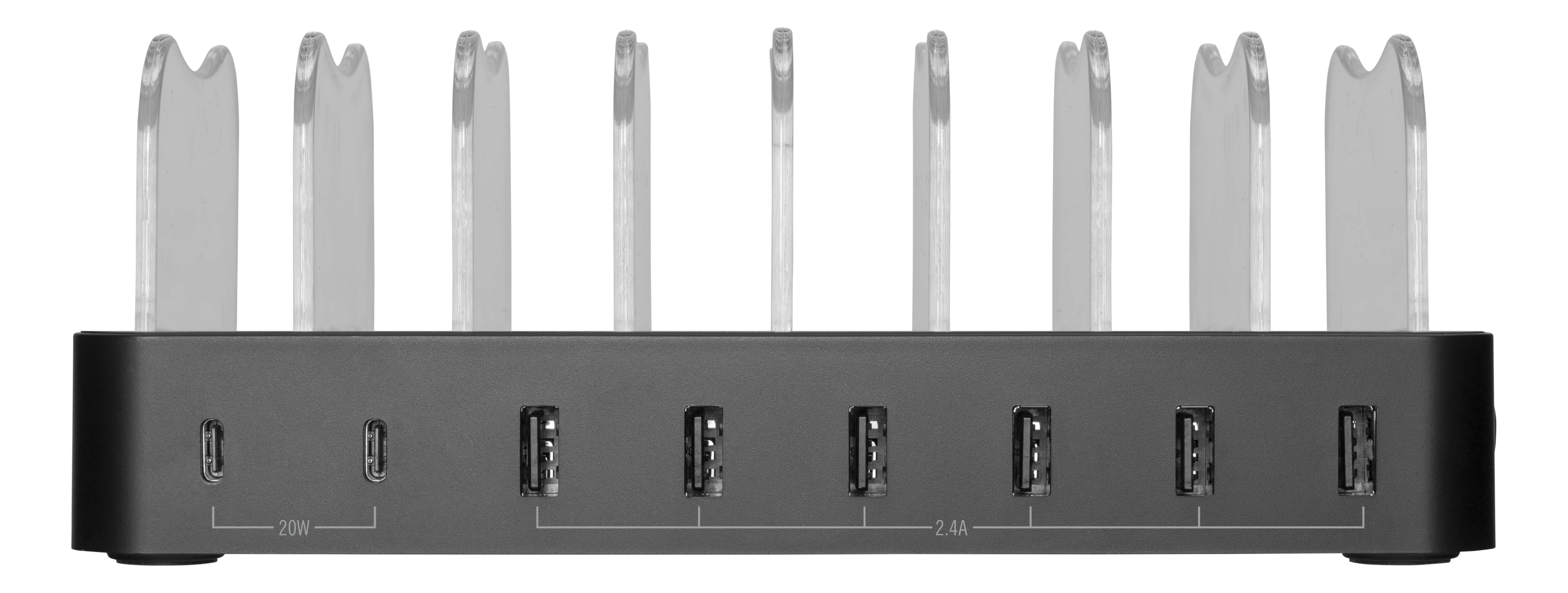 Ladestasjon for 8 enheter, 6x USB-A, 2x  USB-C 75W svart