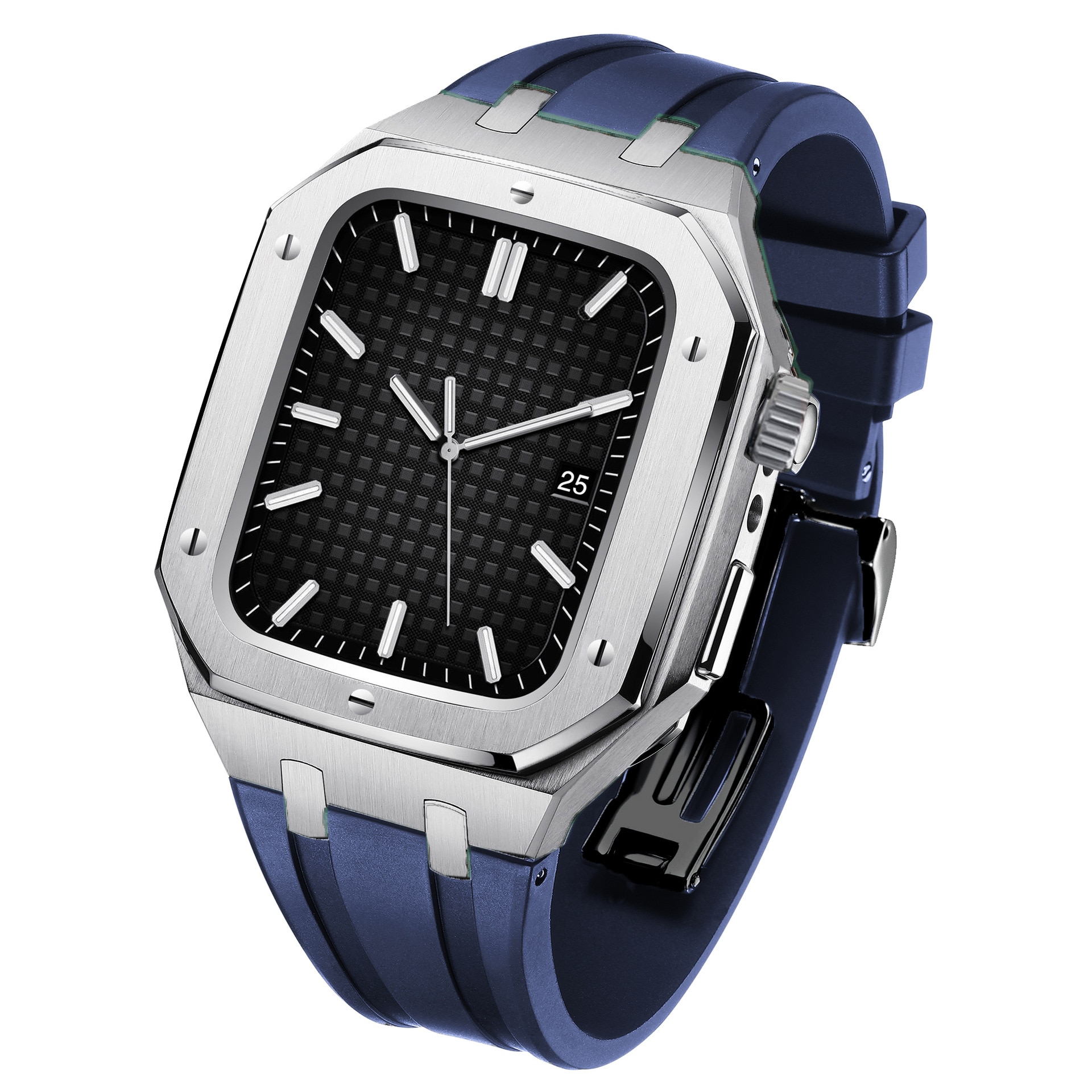 Apple Watch 45mm Series 7 Full Metal Reim Silikon sølv/blå