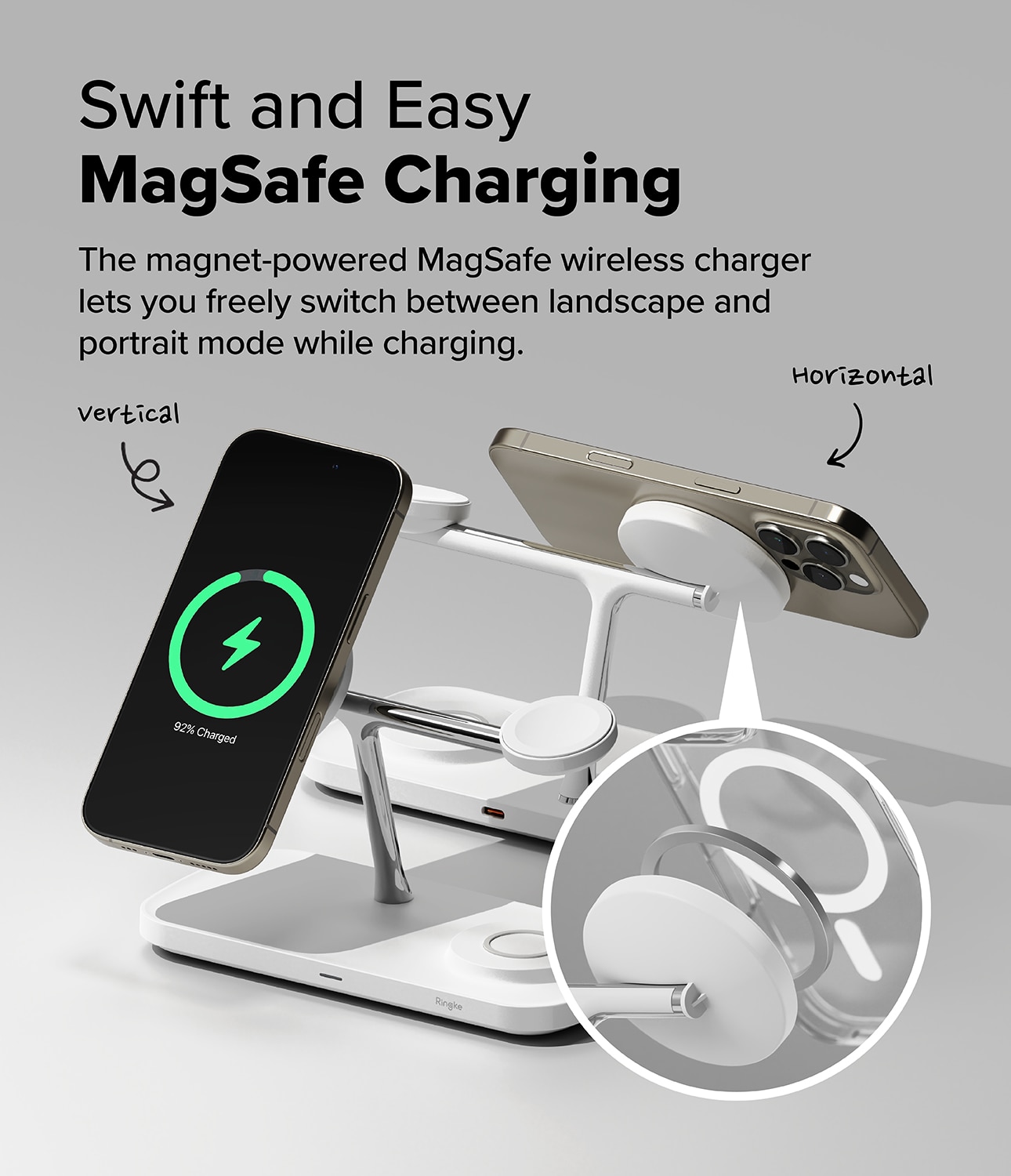 3-in-1 Wireless Charger Stand Qi2 MagSafe hvit