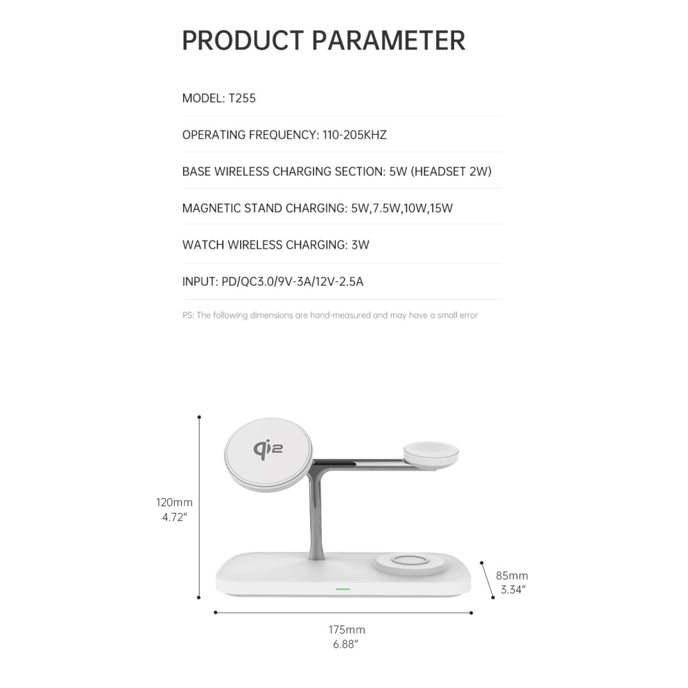 3-i-1 Qi2 MagSafe Trådløs Ladebase hvit