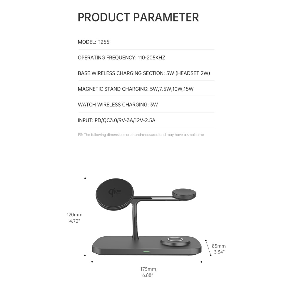 Apple iPhone 15 Pro 3-i-1 Qi2 Magnetisk Trådløs Ladebase svart