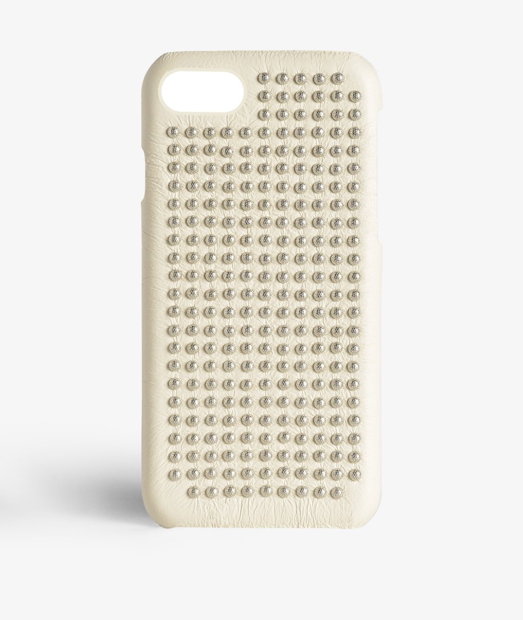 Deksel iPhone 8 Borchie Nappa Ivory Silver Studs