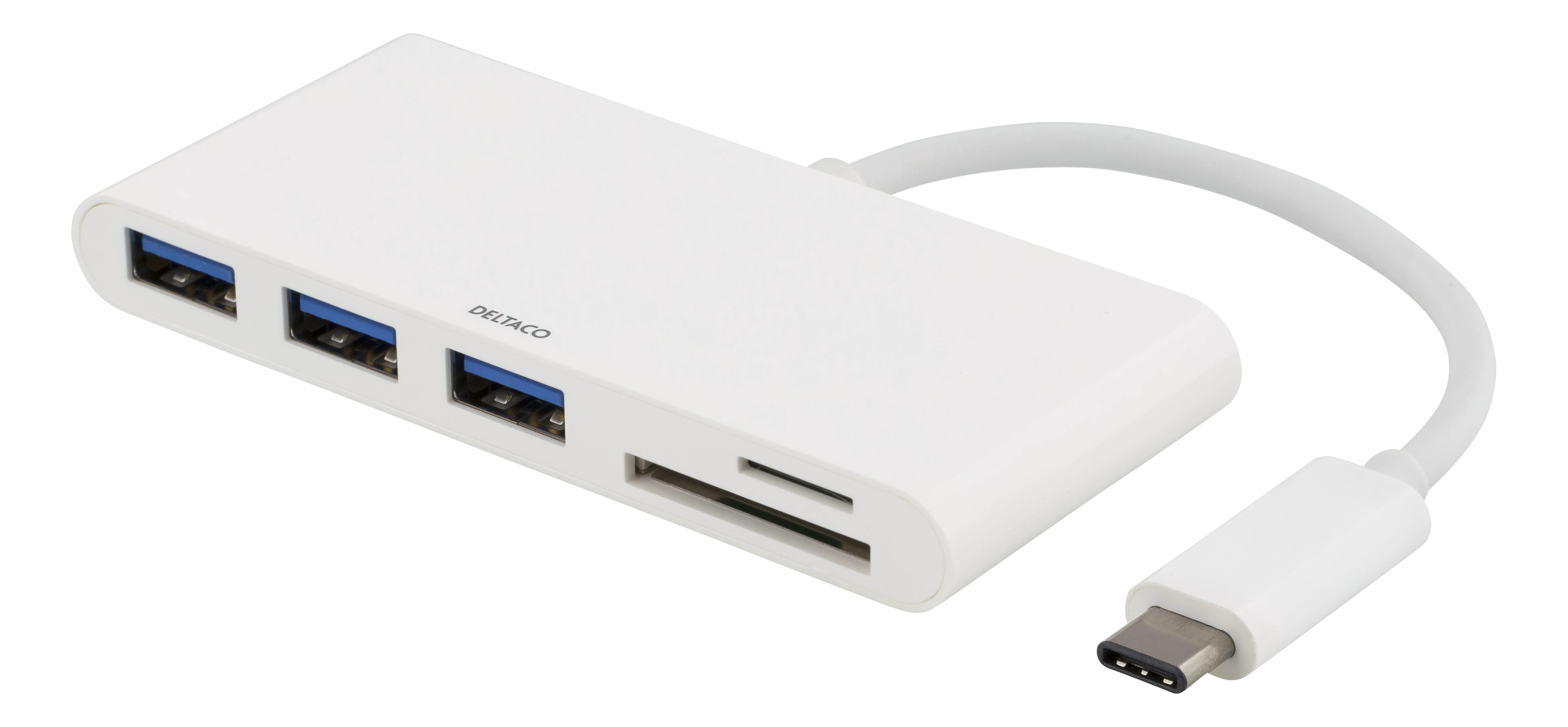 USB-C Hub 3x USB-A + SD/microSD hvit